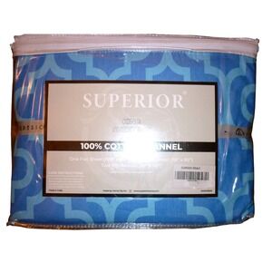 Superior King Sheet Set 100% Cotton Flannel Blue Trellis Quatrefoil Deep Pocket